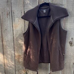 Lands' End Chocolate Brown Vest with Polka Dot Trim